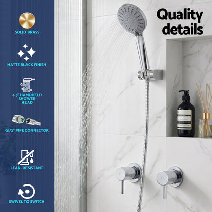 Cefito 4.5" Handheld Shower Head Round with Wall Twin Swivel Bathroom Tap Silver SHOWER-A4-RO-SI-TAP-RO