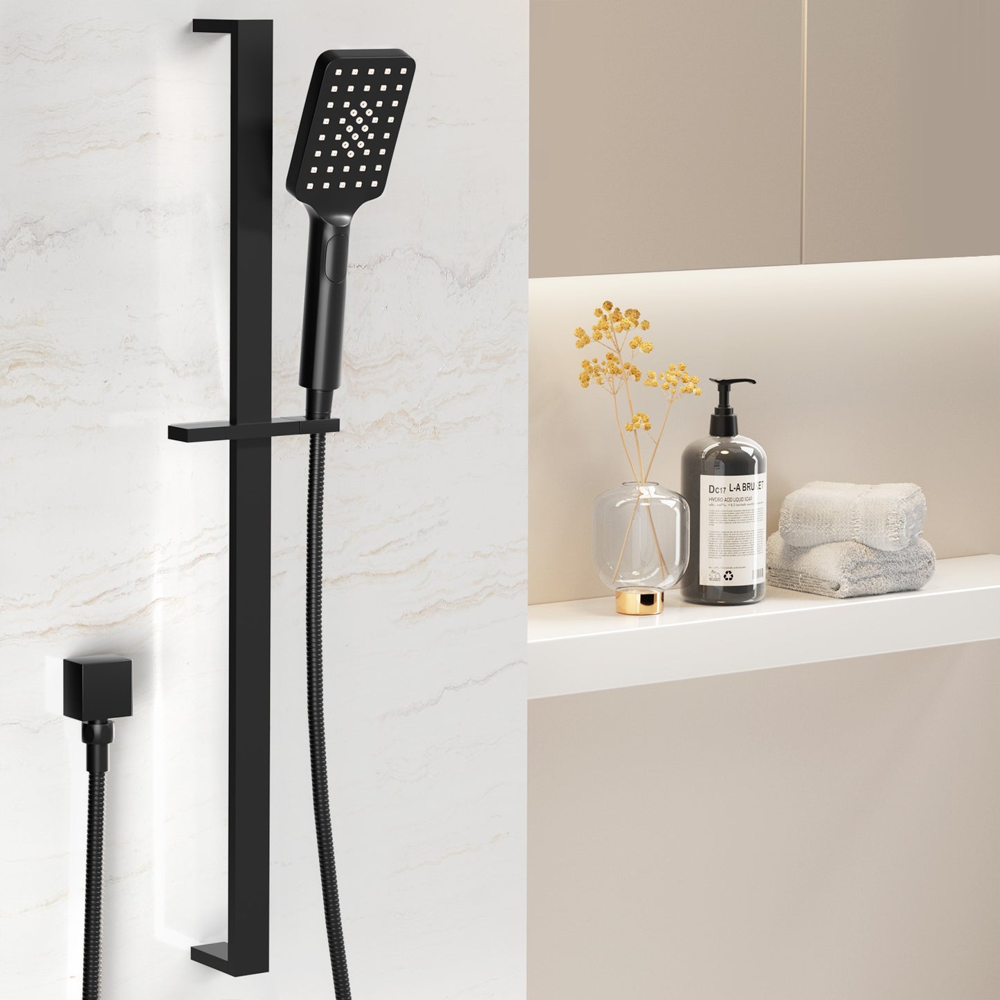 Handheld Shower Head Set 3.1'' High Pressure Black SHOWER-A5-SQ-BK
