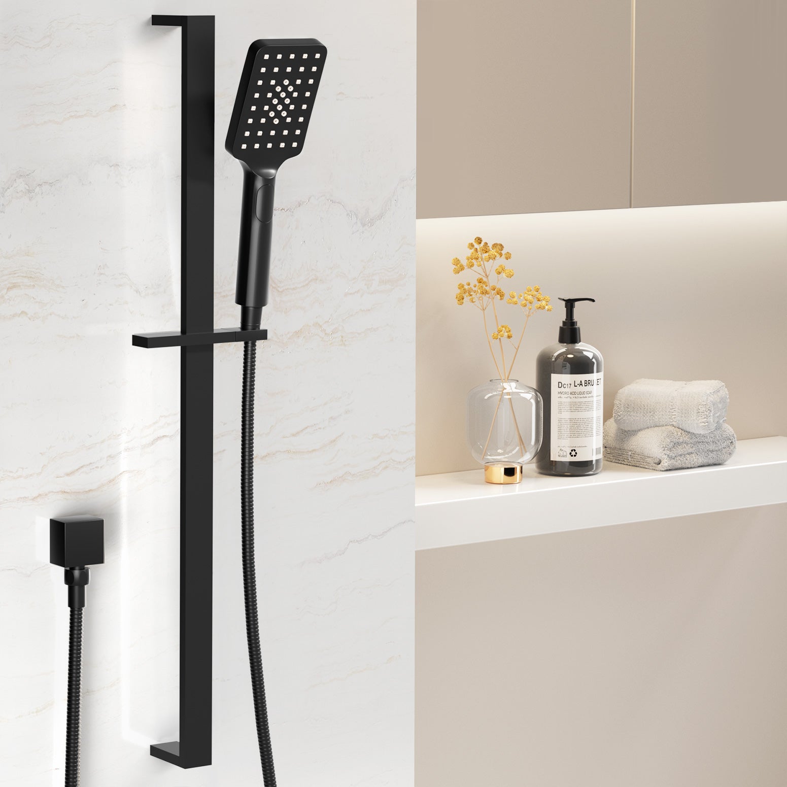 Handheld Shower Head Set 3.1'' High Pressure Black SHOWER-A5-SQ-BK