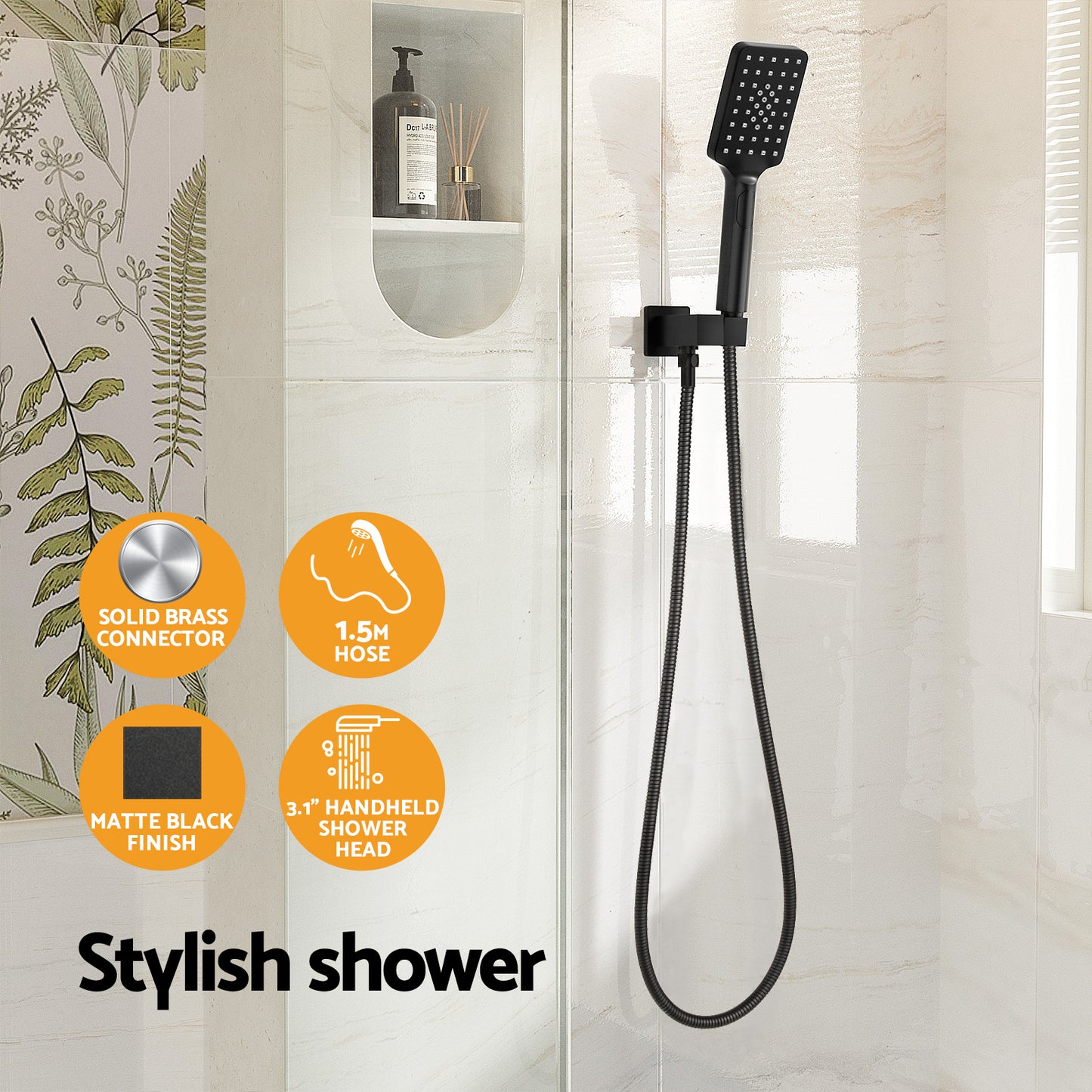 Handheld Shower Head Holder 3.1'' High Pressure Black SHOWER-A6-SQ-BK