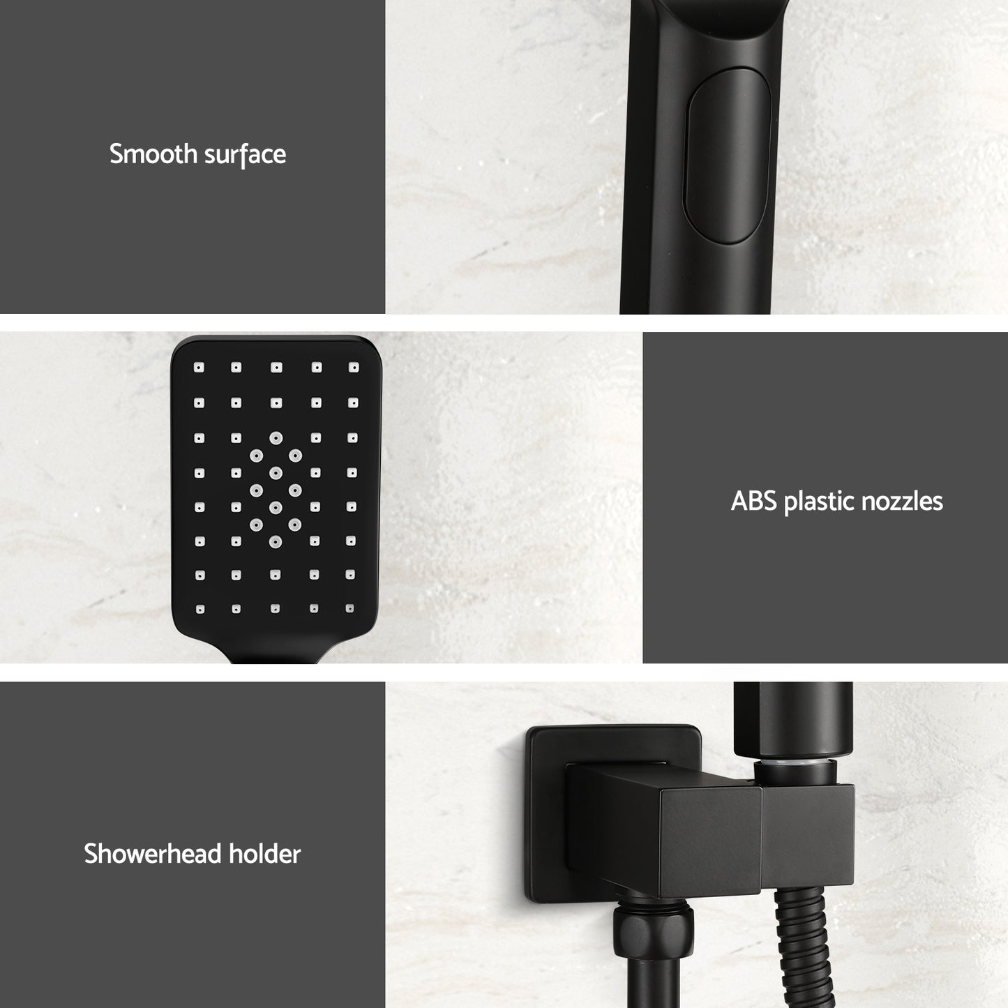 Handheld Shower Head Holder 3.1'' High Pressure Black SHOWER-A6-SQ-BK