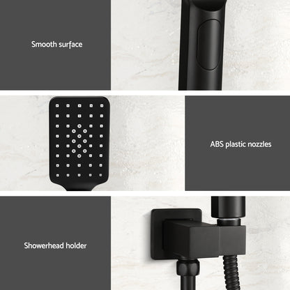 Handheld Shower Head Holder 3.1'' High Pressure Black SHOWER-A6-SQ-BK