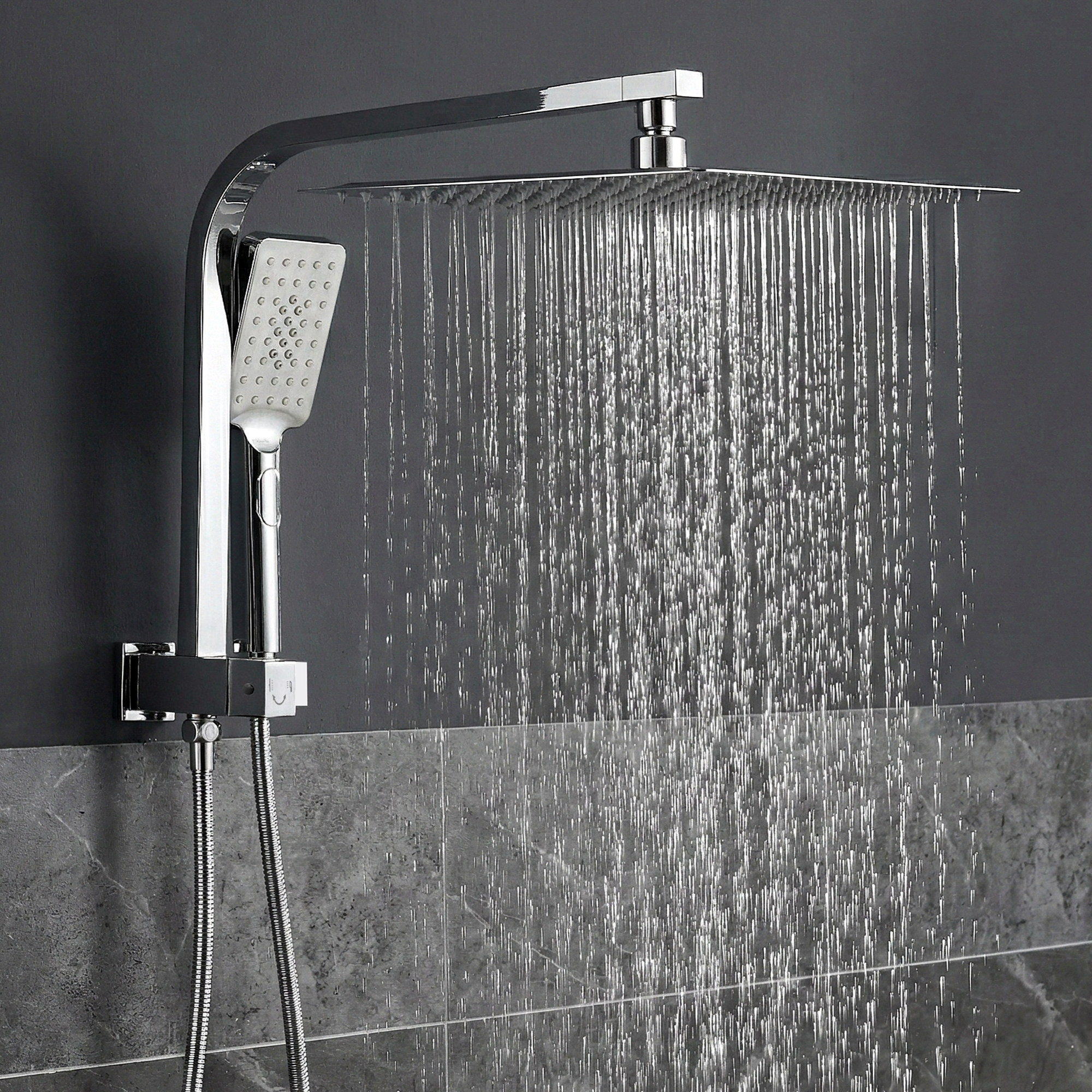 12" Rain Shower Head Set with 3-Mode Handheld Brass High Pressure WELS Chrome SHOWER-B-B2-SQ-12-SI