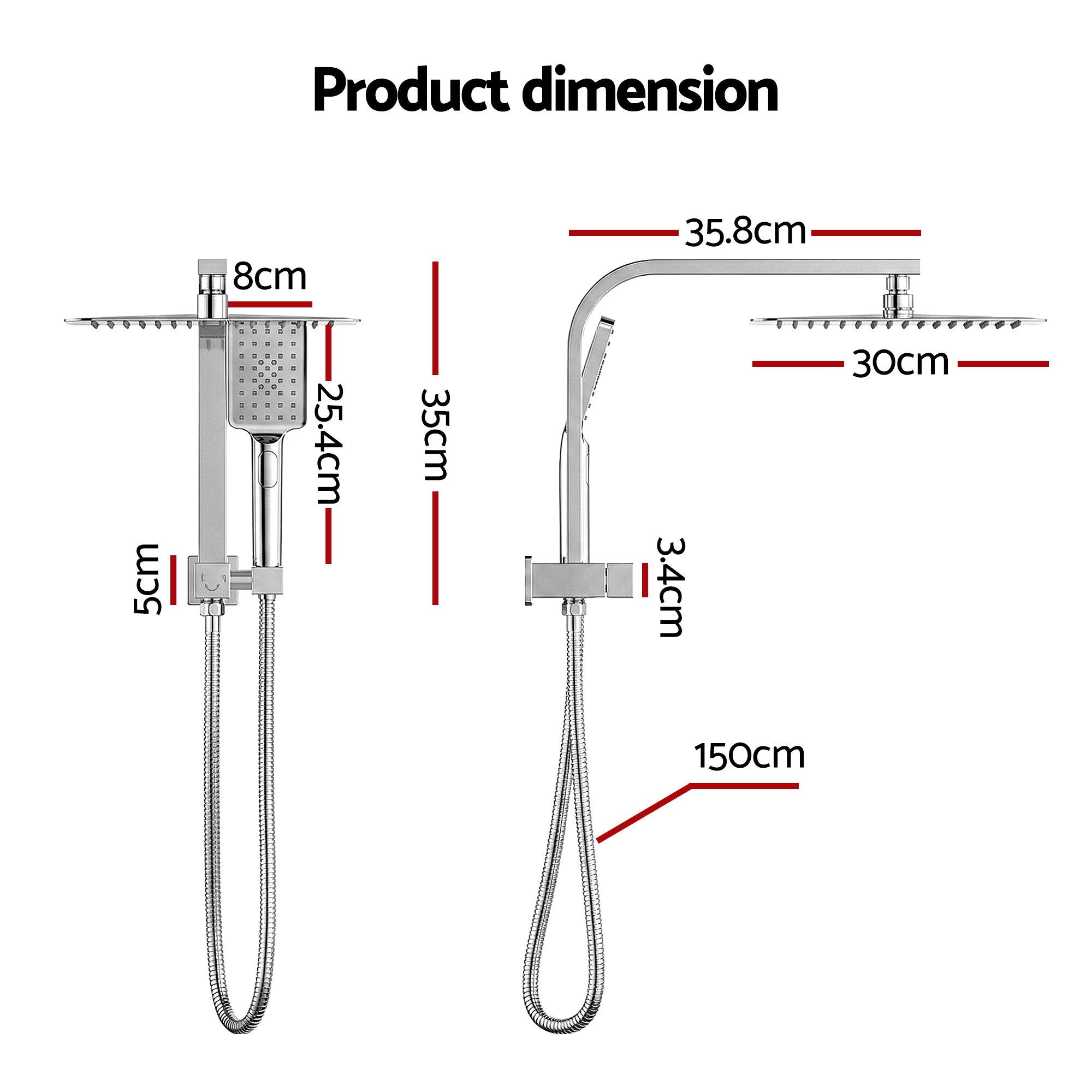 12" Rain Shower Head Set with 3-Mode Handheld Brass High Pressure WELS Chrome SHOWER-B-B2-SQ-12-SI