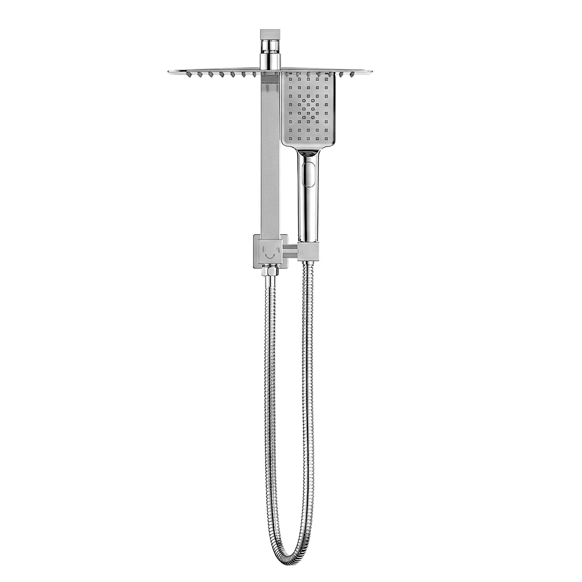 12" Rain Shower Head Set with 3-Mode Handheld Brass High Pressure WELS Chrome SHOWER-B-B2-SQ-12-SI