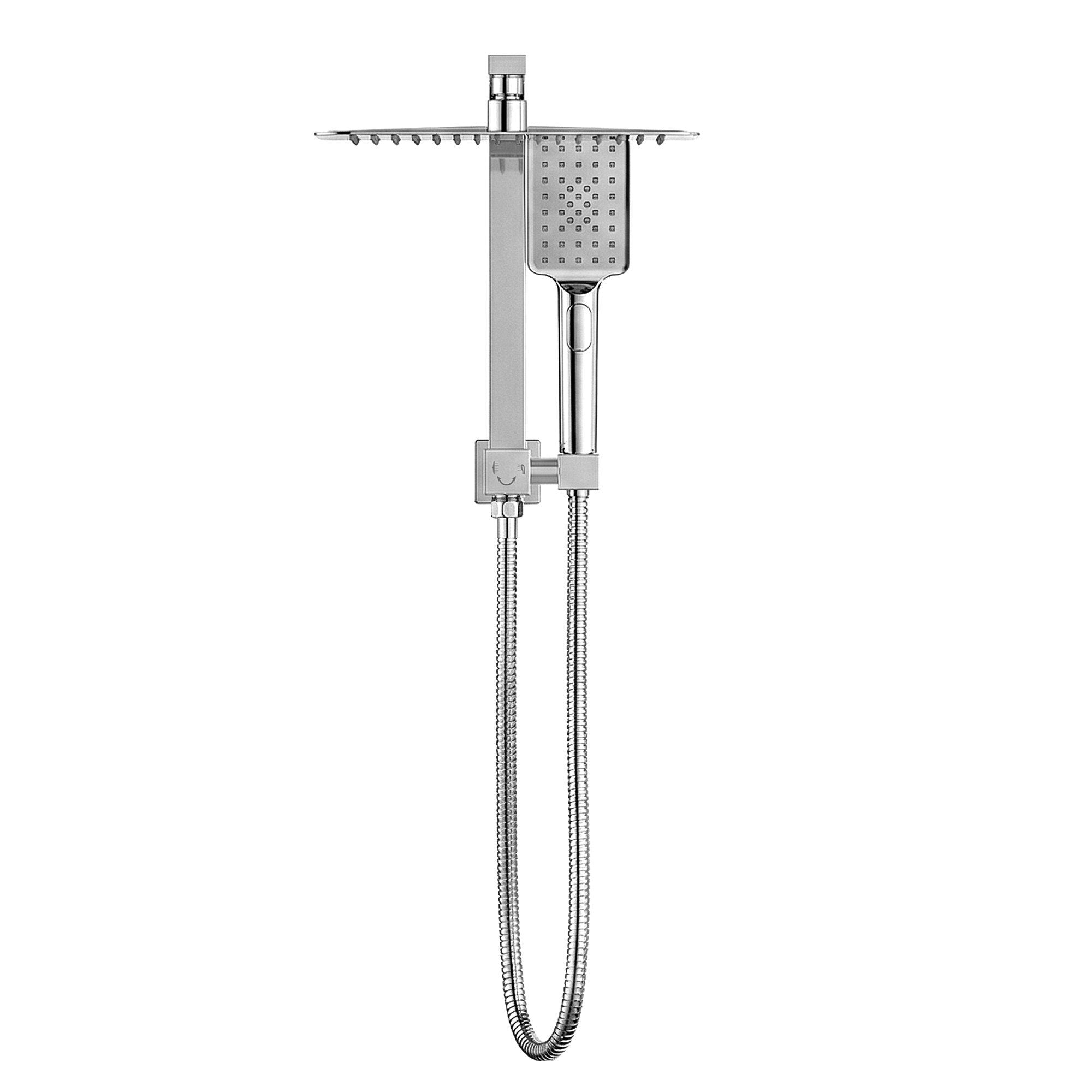 12" Rain Shower Head Set with 3-Mode Handheld Brass High Pressure WELS Chrome SHOWER-B-B2-SQ-12-SI