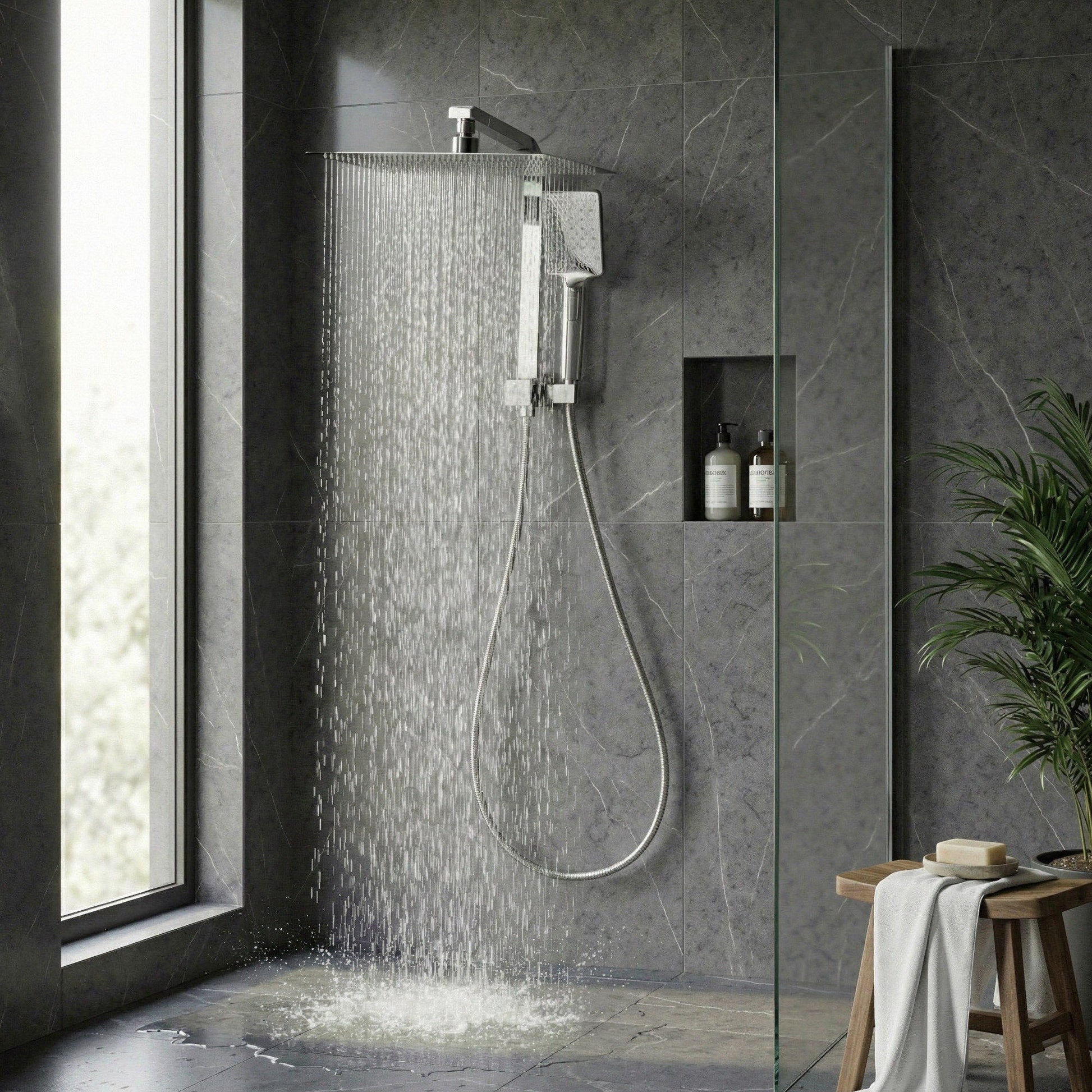 12" Rain Shower Head Set with 3-Mode Handheld Brass High Pressure WELS Chrome SHOWER-B-B2-SQ-12-SI