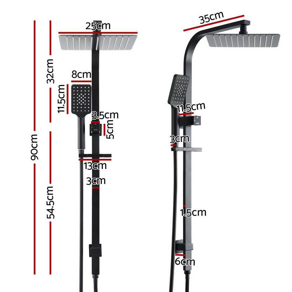 10'' Rain Shower Head Set Handheld Square High Pressure Black SHOWER-B2-SQ-10-BK