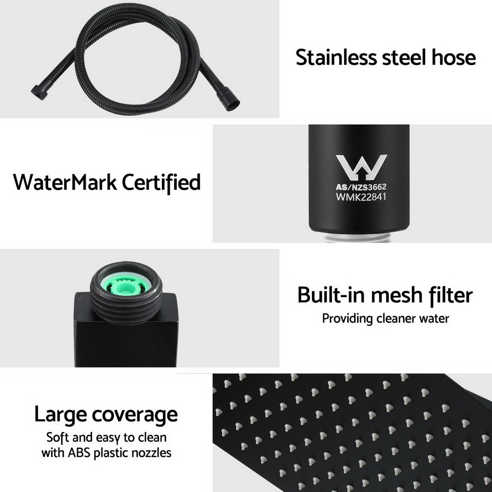 10'' Rain Shower Head Set Handheld Square High Pressure Black SHOWER-B2-SQ-10-BK