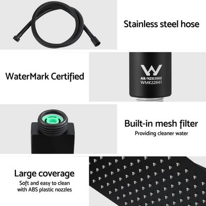 10'' Rain Shower Head Set Handheld Square High Pressure Black SHOWER-B2-SQ-10-BK