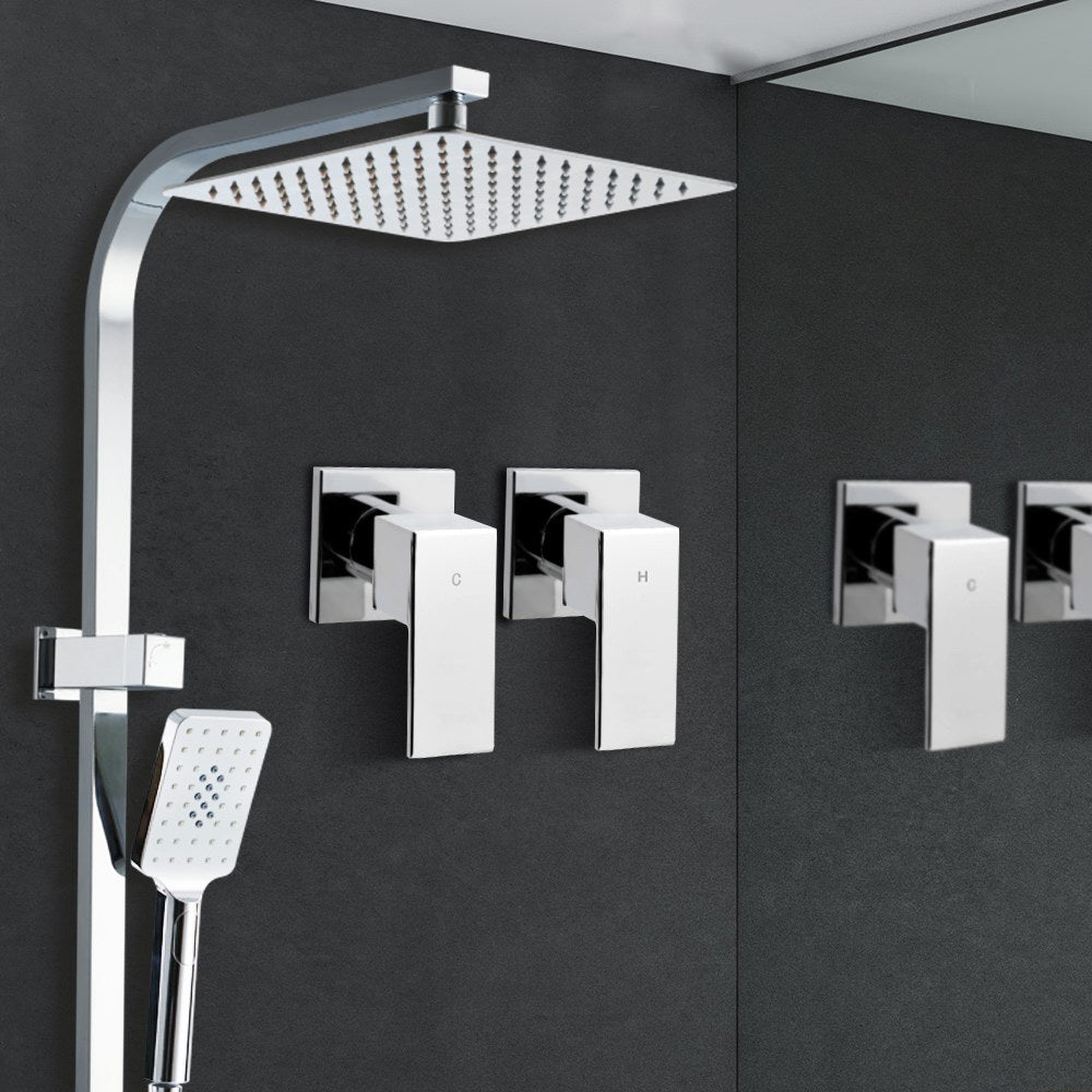 Cefito 10'' Rain Shower Head Set Handheld Square High Pressure Twins Tap Chrome SHOWER-B2-SQ-10-SI-TAP