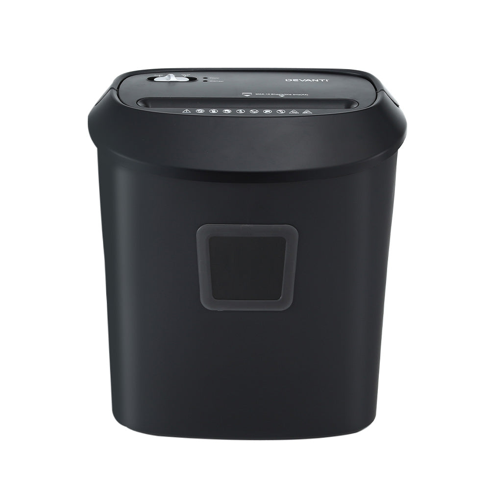 Devanti Electric Paper Shredder for Home Office 10 A4 Paper Sheet Cross-Cut Paper SHRED-1001C-BK