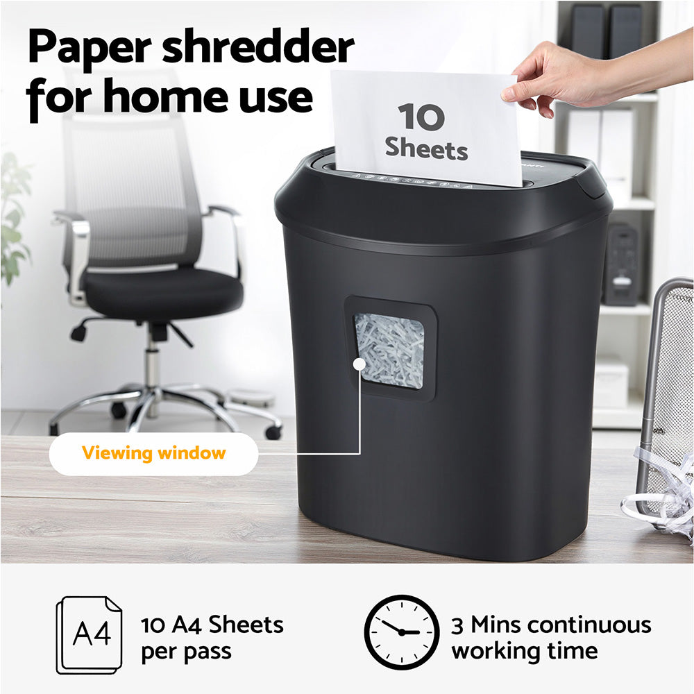 Devanti Electric Paper Shredder for Home Office 10 A4 Paper Sheet Cross-Cut Paper SHRED-1001C-BK