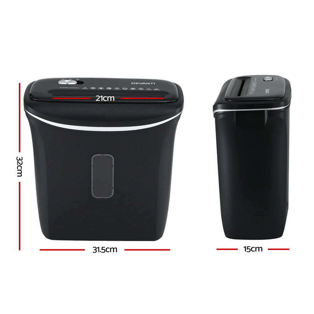 Devanti 12L Cross-Cut Shredder 8-Sheet Paper Home Office Credit Card SHRED-806C-BK