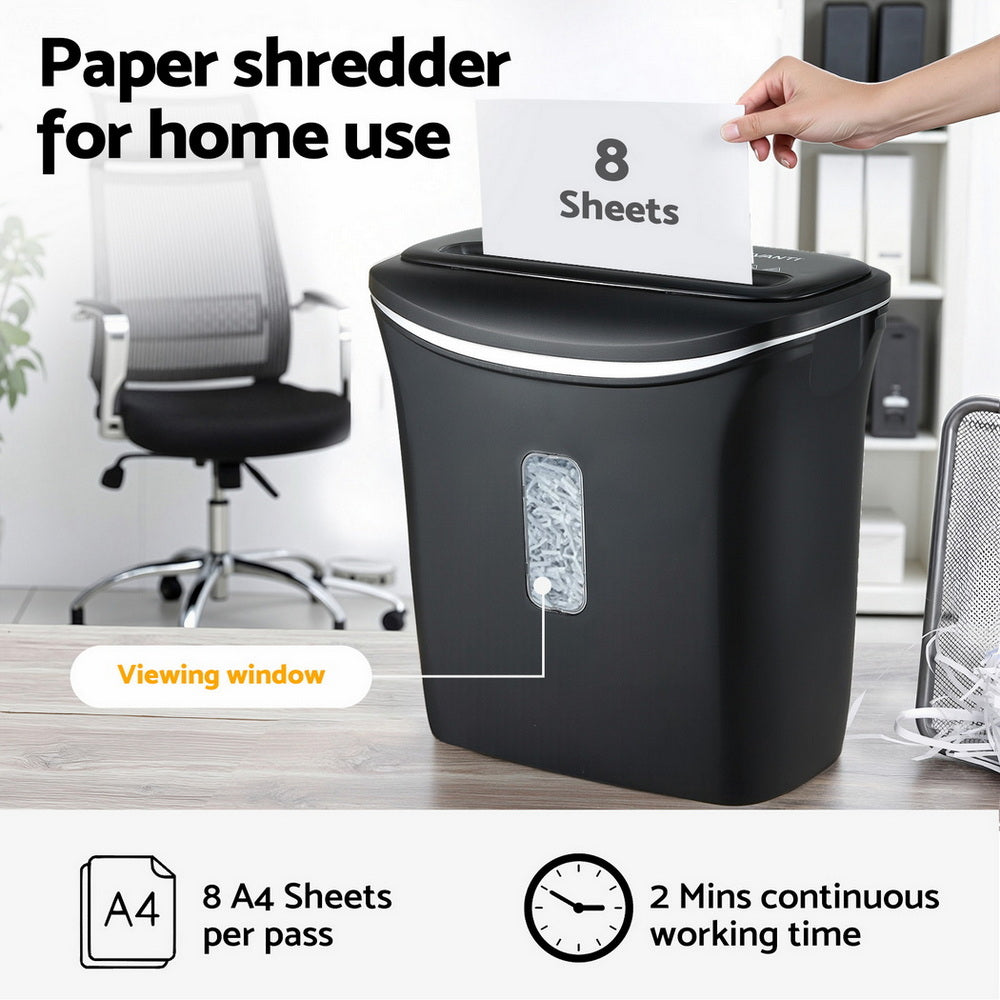Devanti 12L Cross-Cut Shredder 8-Sheet Paper Home Office Credit Card SHRED-806C-BK