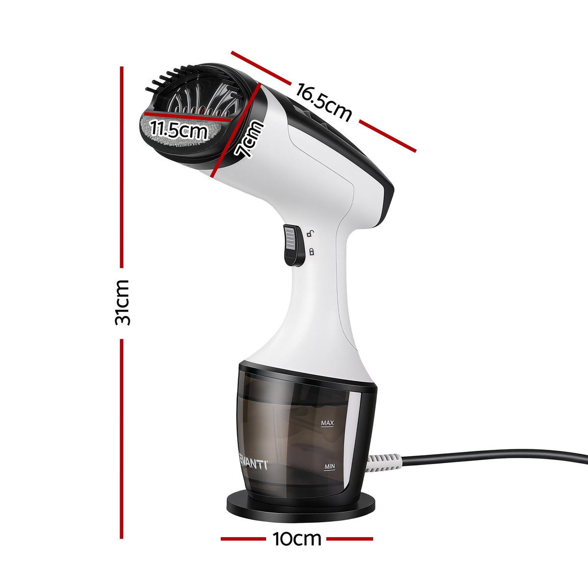 Devanti Clothes Steamer, 1500W Powerful Fast 30s Heat-Up Continuous Steam Lock 160ml Tank Fabric Brush SI-PORT-0032-WH