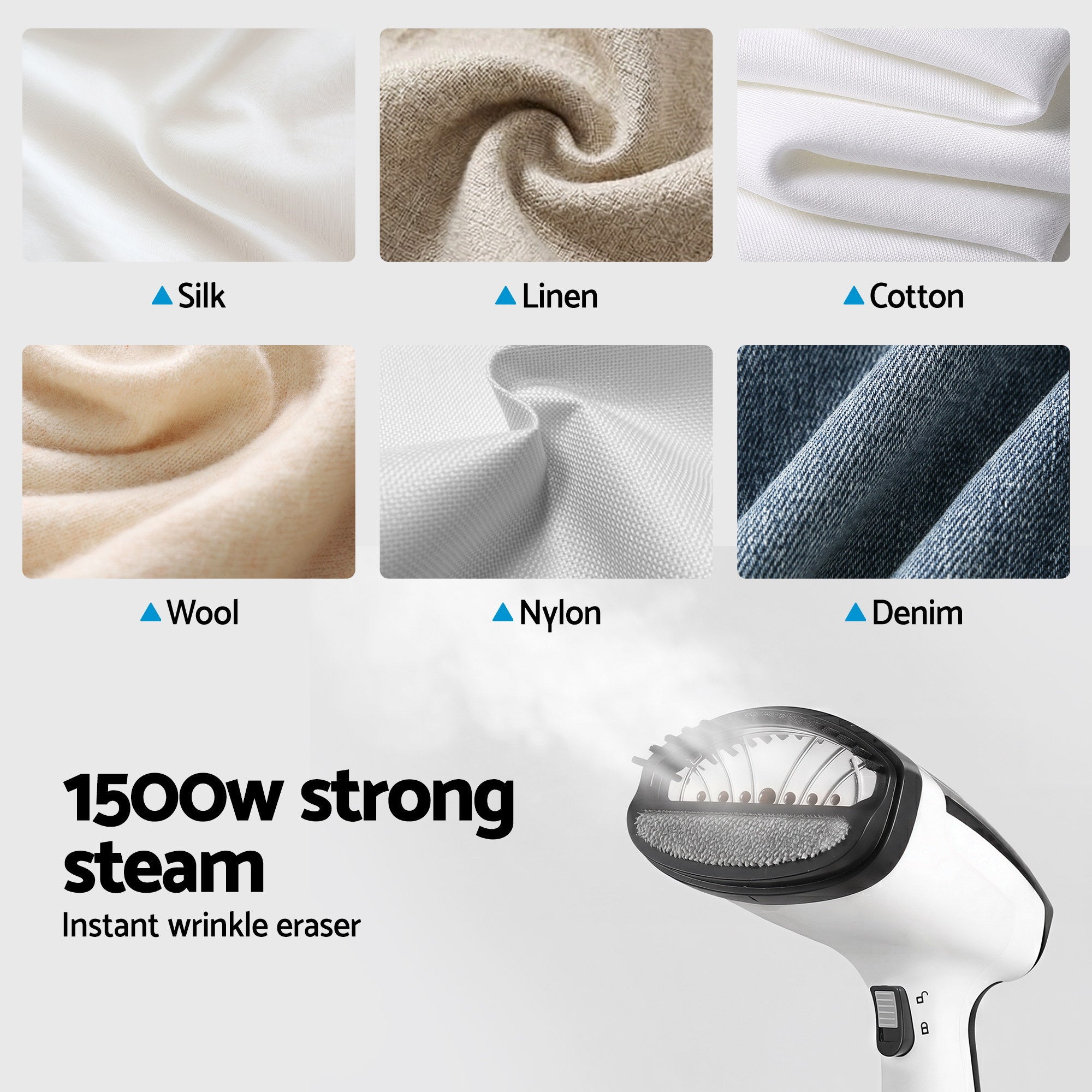 Devanti Clothes Steamer, 1500W Powerful Fast 30s Heat-Up Continuous Steam Lock 160ml Tank Fabric Brush SI-PORT-0032-WH