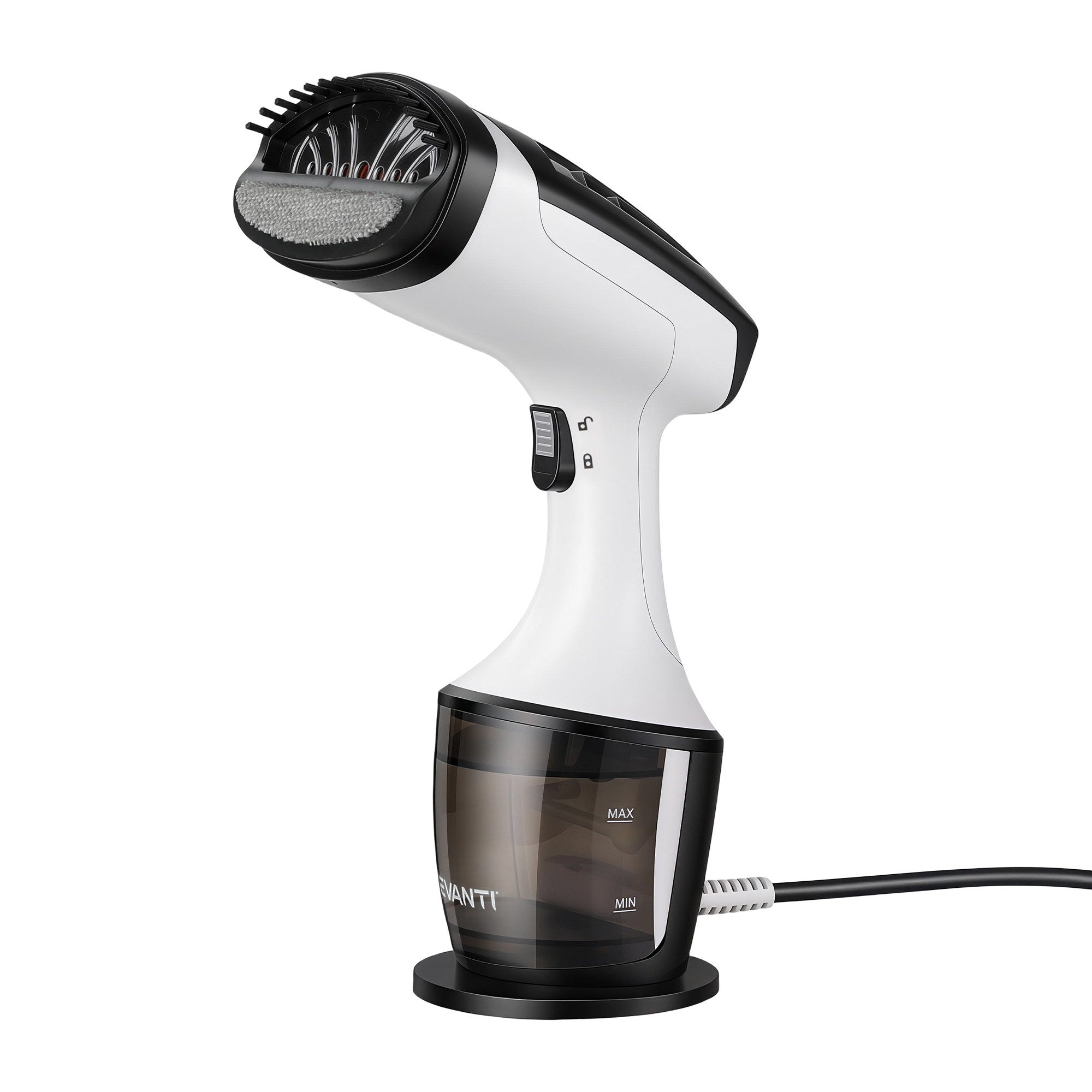 Devanti Clothes Steamer, 1500W Powerful Fast 30s Heat-Up Continuous Steam Lock 160ml Tank Fabric Brush SI-PORT-0032-WH