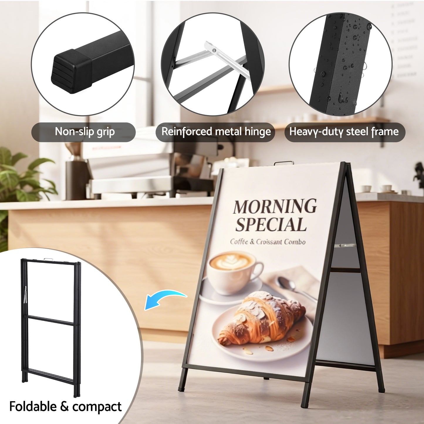 A1 Frame Sign Stand Double Sided Poster Display Board Outdoor Advertising 60x90cm SIB-AD-60X90-BK