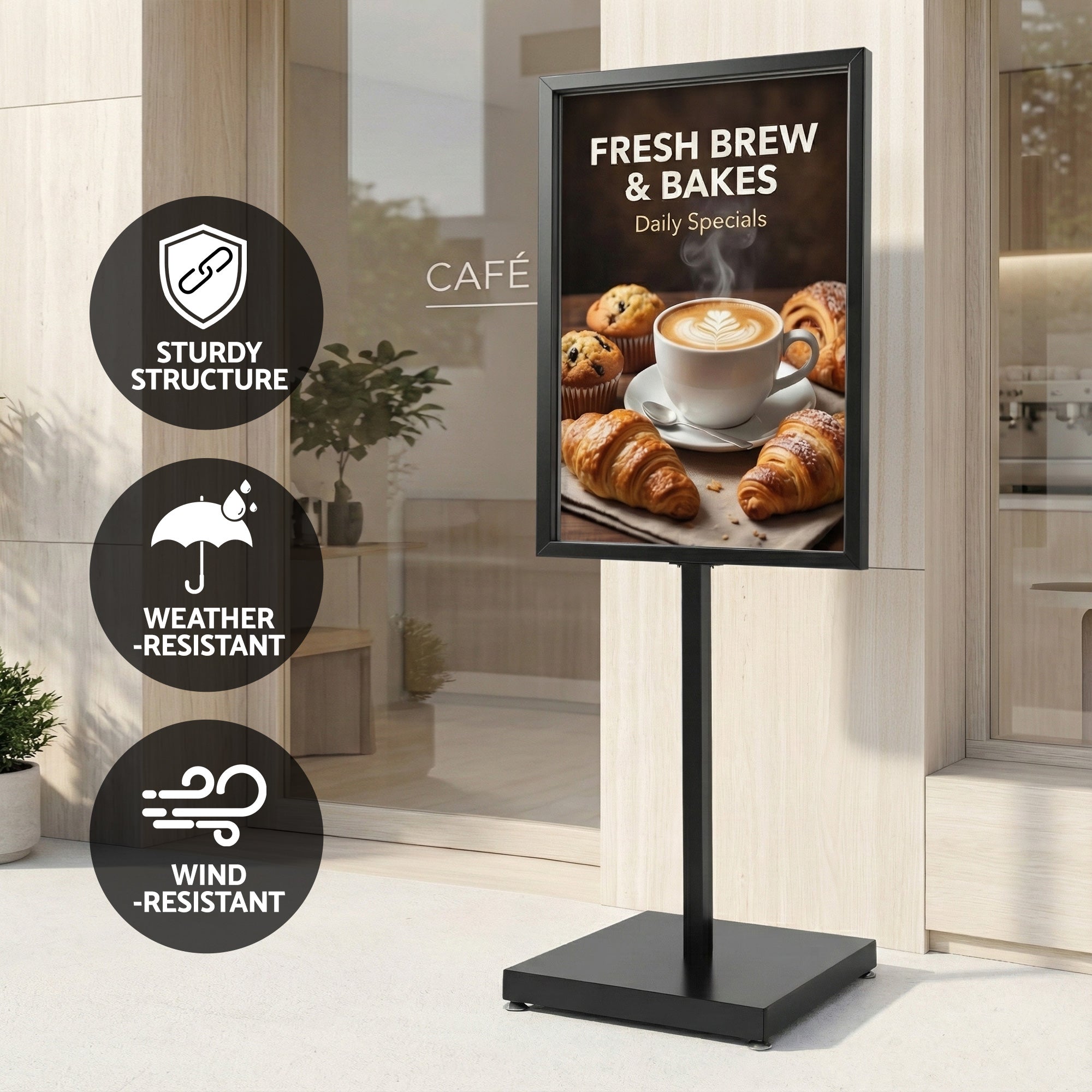 A1 Frame Pedestal Sign Holder Poster Stand Display Board Double Sided 60x90cm SIB-H165-A1-BK