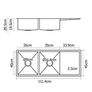 Cefito Kitchen Sink 111X45CM Stainless Steel Basin Double Bowl Silver SINK-11145-R010
