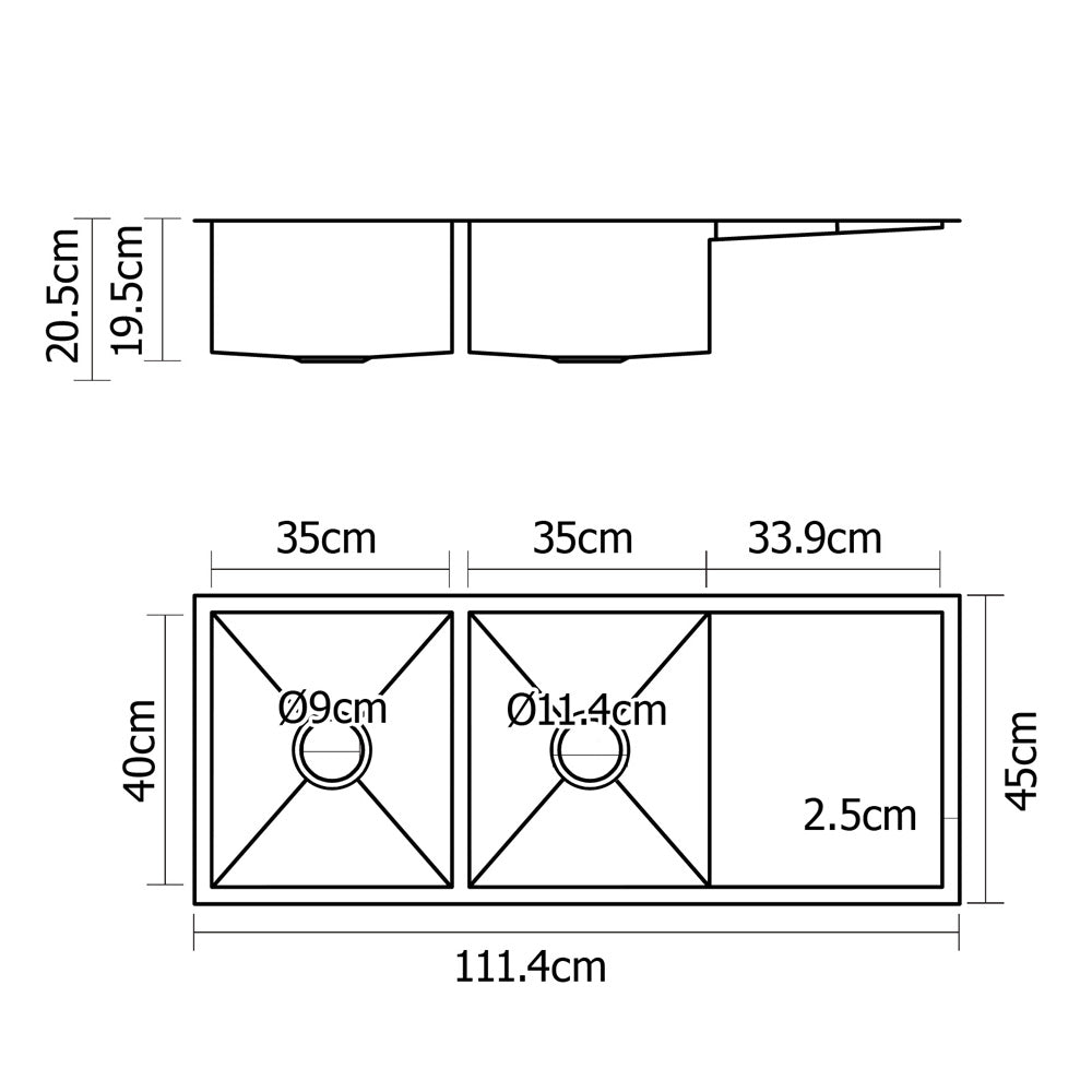 Cefito Kitchen Sink 111X45CM Stainless Steel Basin Double Bowl Silver SINK-11145-R010