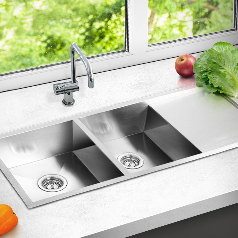 Cefito Kitchen Sink 111X45CM Stainless Steel Basin Double Bowl Silver SINK-11145-R010