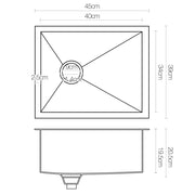 Cefito Kitchen Sink 45X39CM Stainless Steel Basin Single Bowl Silver SINK-3945-R0-SI