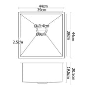 Cefito Kitchen Sink 44X44CM Stainless Steel Basin Single Bowl Silver SINK-4444-R010