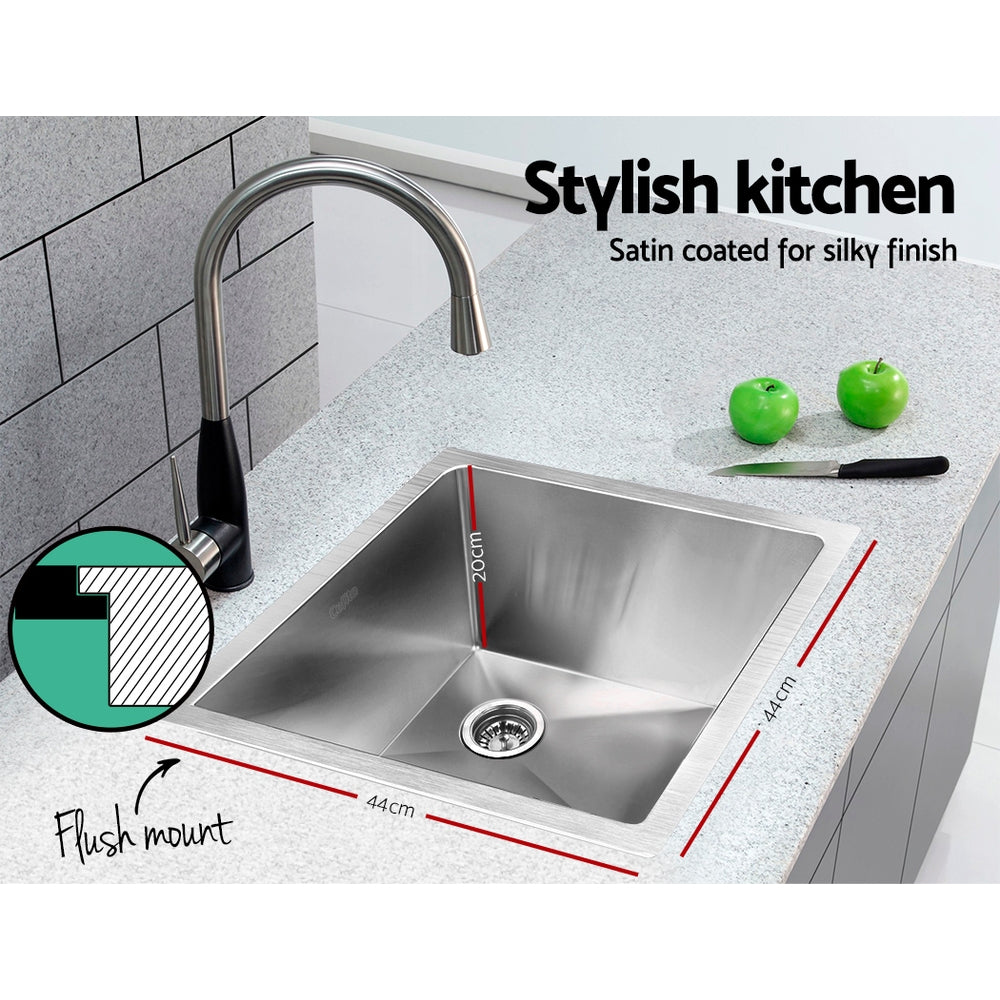 Cefito Kitchen Sink 44X44CM Stainless Steel Basin Single Bowl Silver SINK-4444-R010