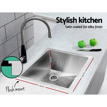 Cefito Kitchen Sink 44X44CM Stainless Steel Basin Single Bowl Silver SINK-4444-R010