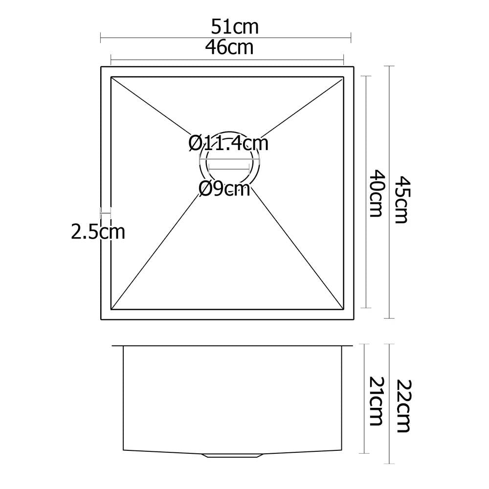 Cefito Kitchen Sink 51X45CM Stainless Steel Basin Single Bowl Silver SINK-5145-R010