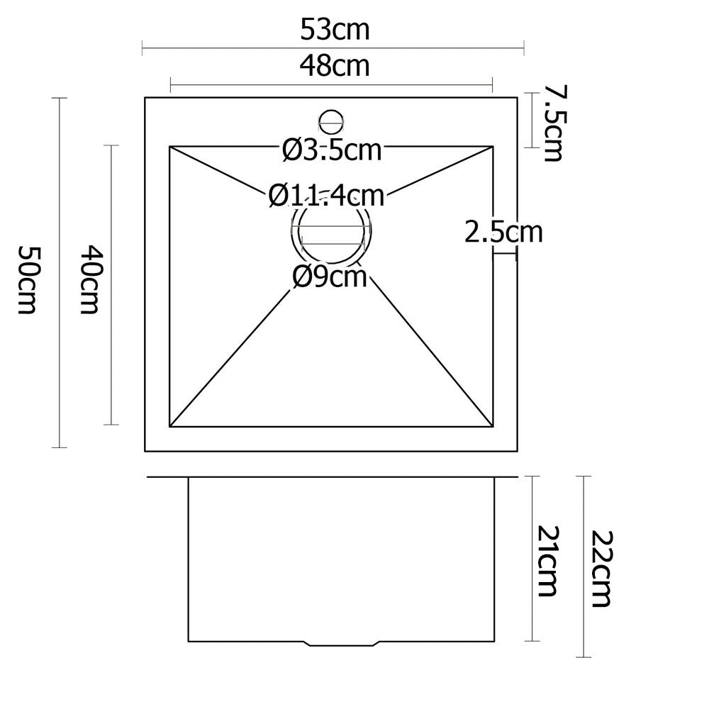 Cefito Kitchen Sink 53X50CM Stainless Steel Basin Single Bowl Silver SINK-5350-R012