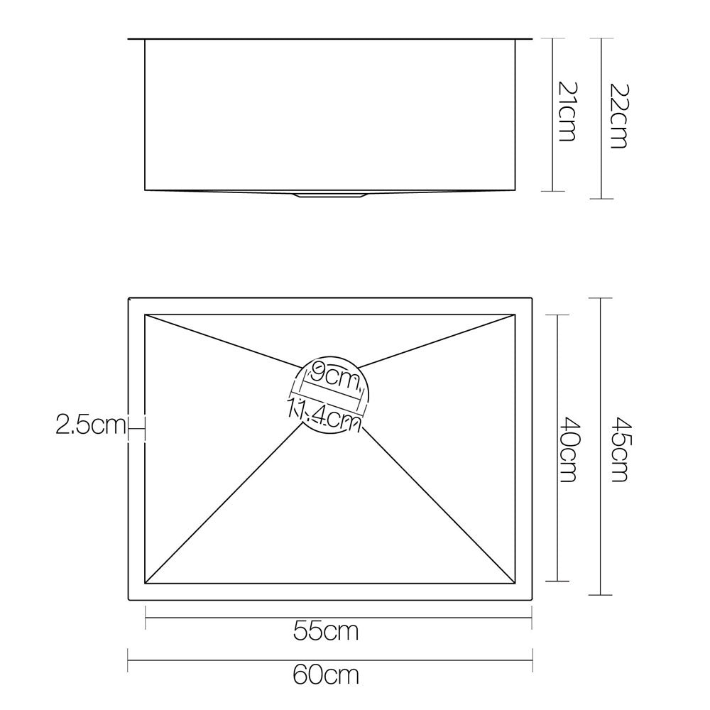 Cefito Kitchen Sink 60X45CM Stainless Steel Basin Single Bowl Silver SINK-6045-R010