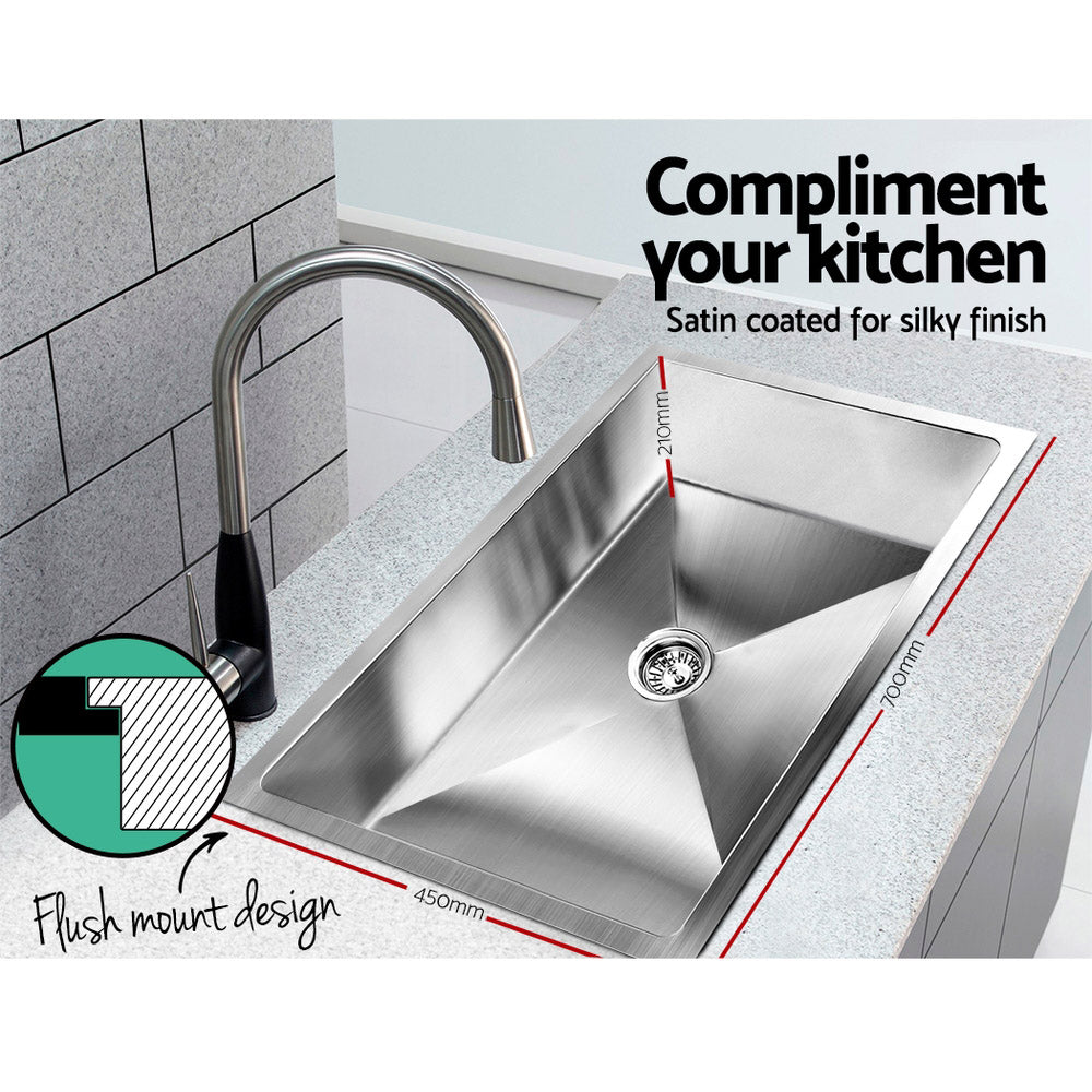 Cefito Kitchen Sink 70X45CM Stainless Steel Basin Single Bowl Silver SINK-7045-R010
