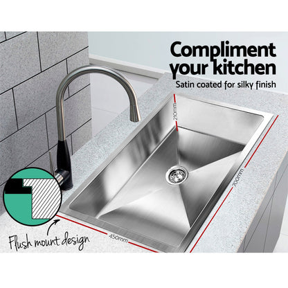 Cefito Kitchen Sink 70X45CM Stainless Steel Basin Single Bowl Silver SINK-7045-R010