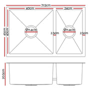 Cefito Kitchen Sink 71X45CM Stainless Steel Basin Double Bowl Silver SINK-7145-R010