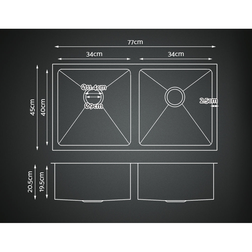 Cefito Kitchen Sink 77X45CM Stainless Steel Basin Double Bowl Silver SINK-7745-R010