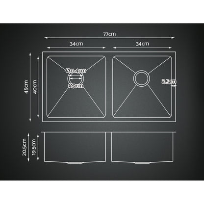 Cefito Kitchen Sink 77X45CM Stainless Steel Basin Double Bowl Silver SINK-7745-R010