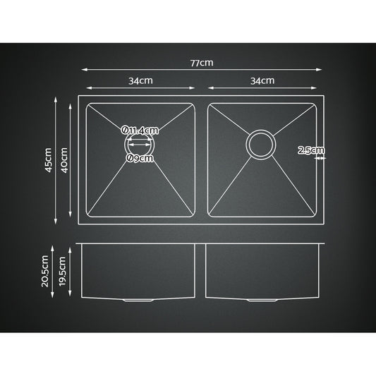 Cefito Kitchen Sink 77X45CM Stainless Steel Basin Double Bowl Silver SINK-7745-R010