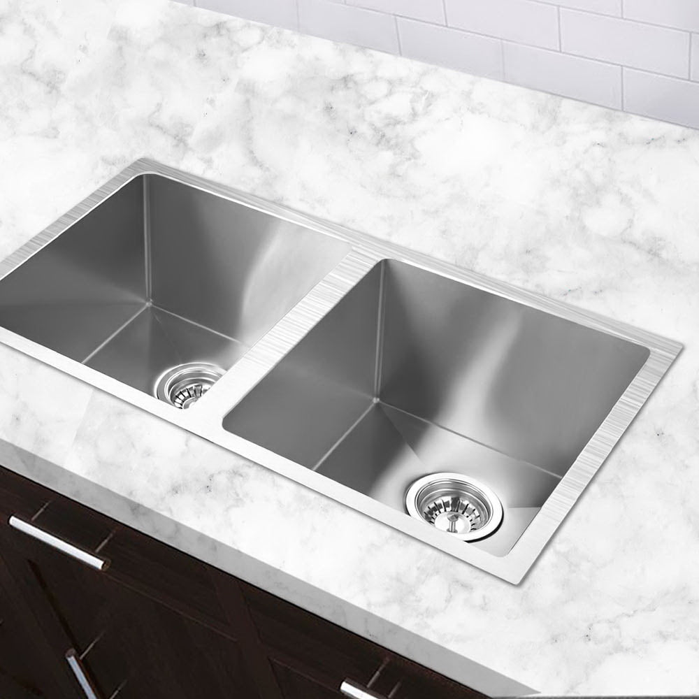 Cefito Kitchen Sink 77X45CM Stainless Steel Basin Double Bowl Silver SINK-7745-R010