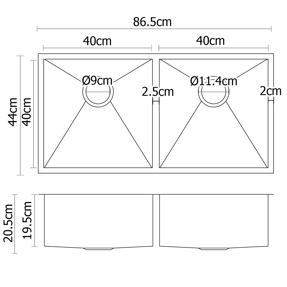 Cefito Kitchen Sink 86X44CM Stainless Steel Basin Double Bowl Silver SINK-8644-R010