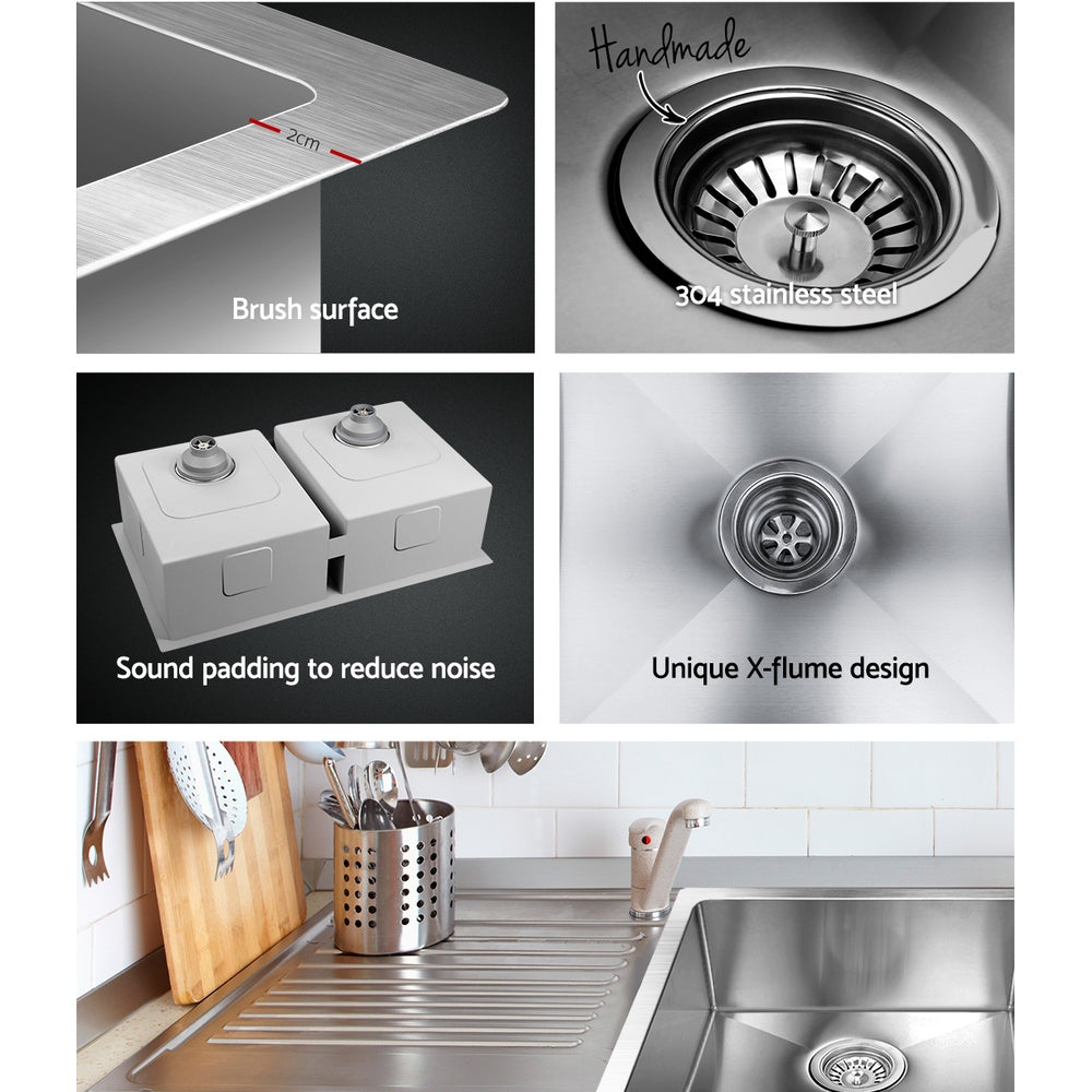 Cefito Kitchen Sink 86X44CM Stainless Steel Basin Double Bowl Silver SINK-8644-R010
