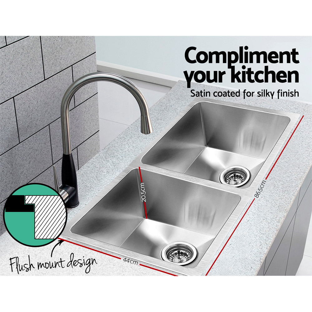 Cefito Kitchen Sink 86X44CM Stainless Steel Basin Double Bowl Silver SINK-8644-R010