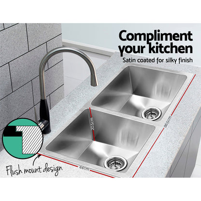 Cefito Kitchen Sink 86X44CM Stainless Steel Basin Double Bowl Silver SINK-8644-R010