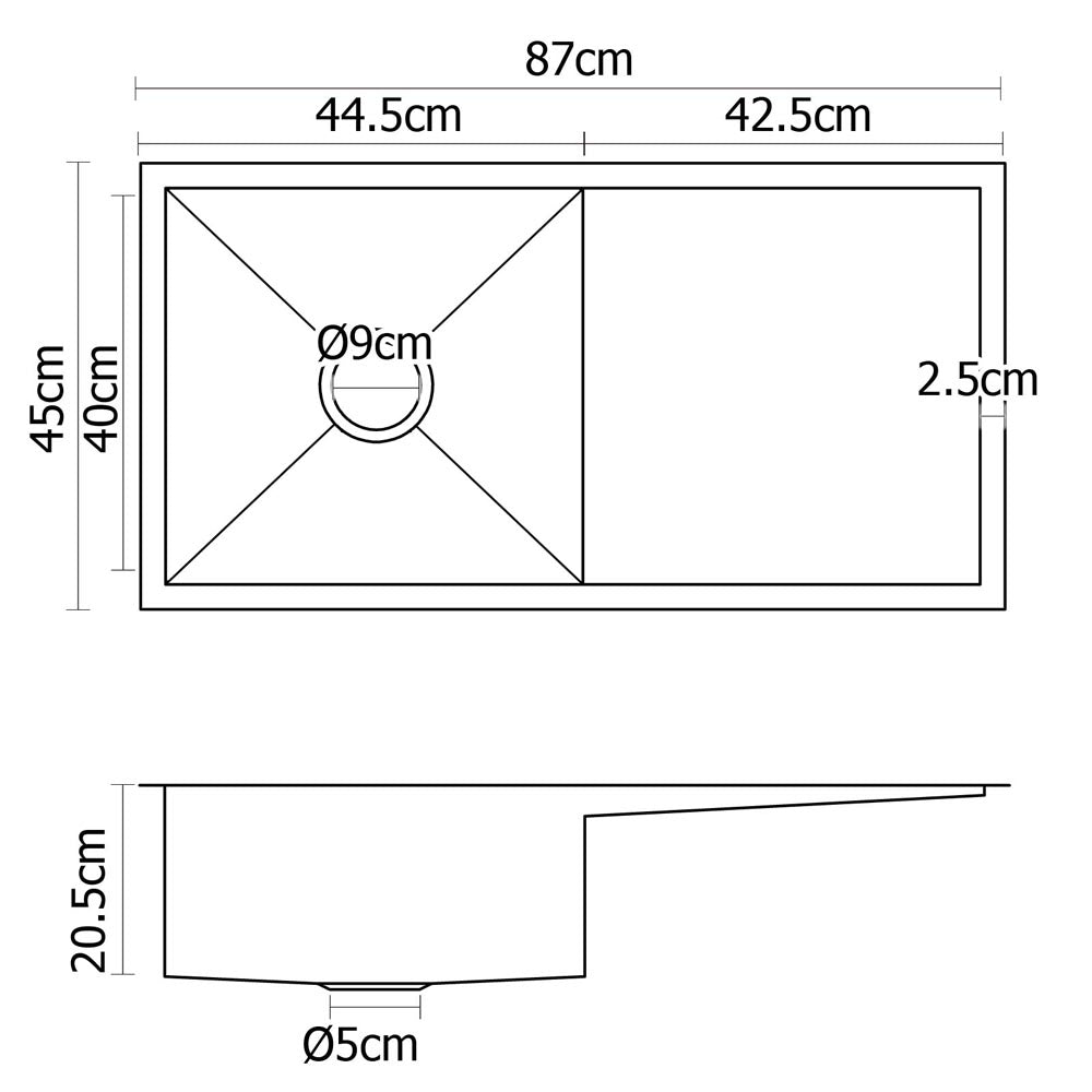 Cefito Kitchen Sink 87X45CM Stainless Steel Basin Single Bowl Silver SINK-8745-R010