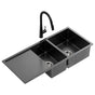 Cefito Stainless Steel Sink 100x45CM With Pull Out Mixer Tap Kitchen Basin Double Bowl Black SINK-BLACK-10045-52