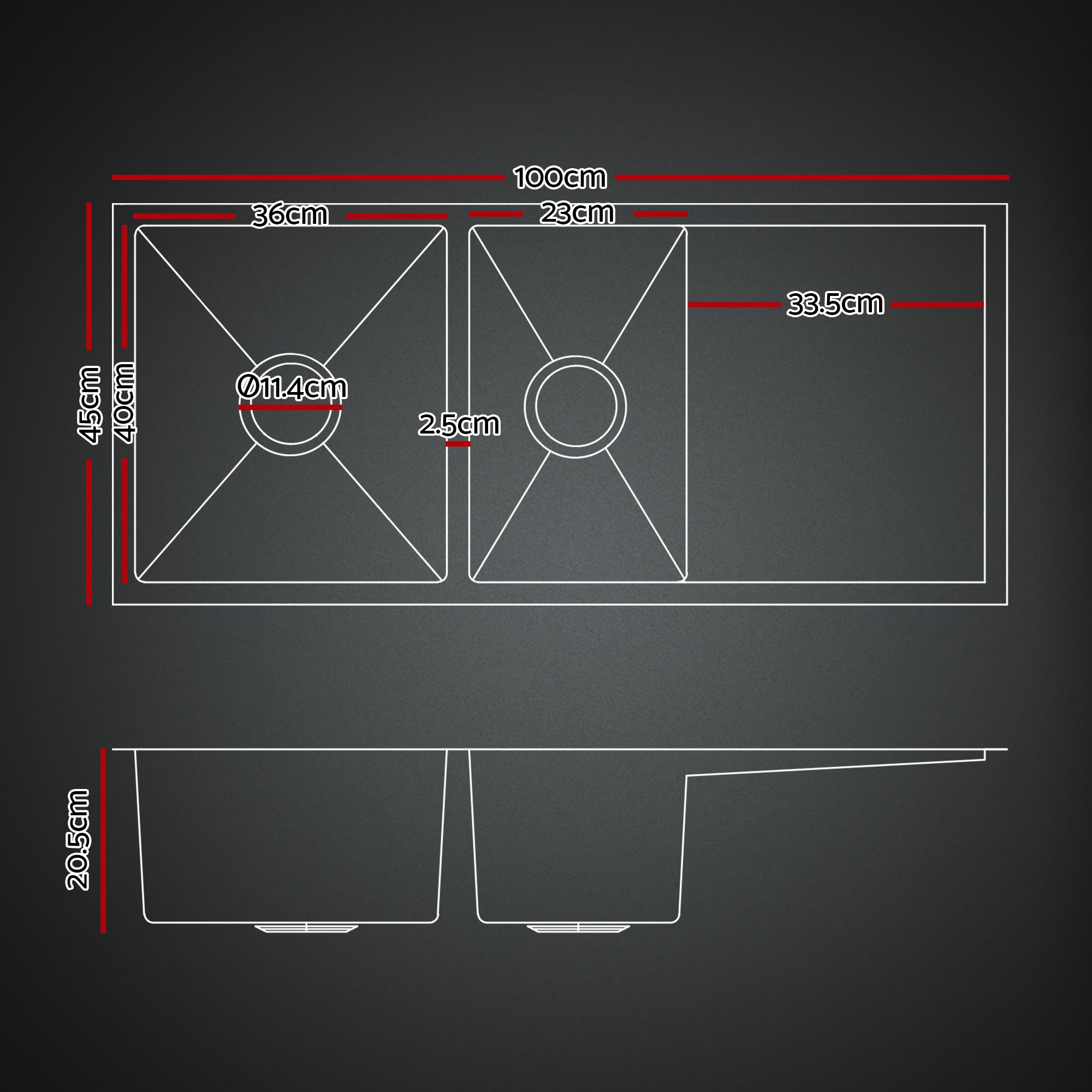 Cefito Stainless Steel Sink 100x45CM With Pull Out Mixer Tap Kitchen Basin Double Bowl Black SINK-BLACK-10045-52
