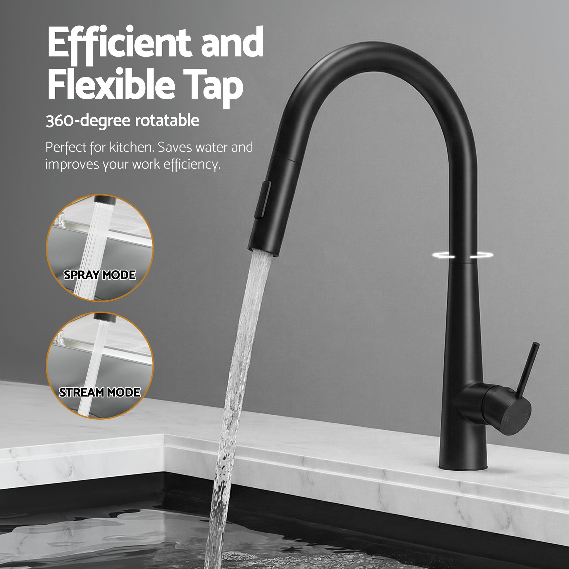 Cefito Stainless Steel Sink 100x45CM With Pull Out Mixer Tap Kitchen Basin Double Bowl Black SINK-BLACK-10045-52