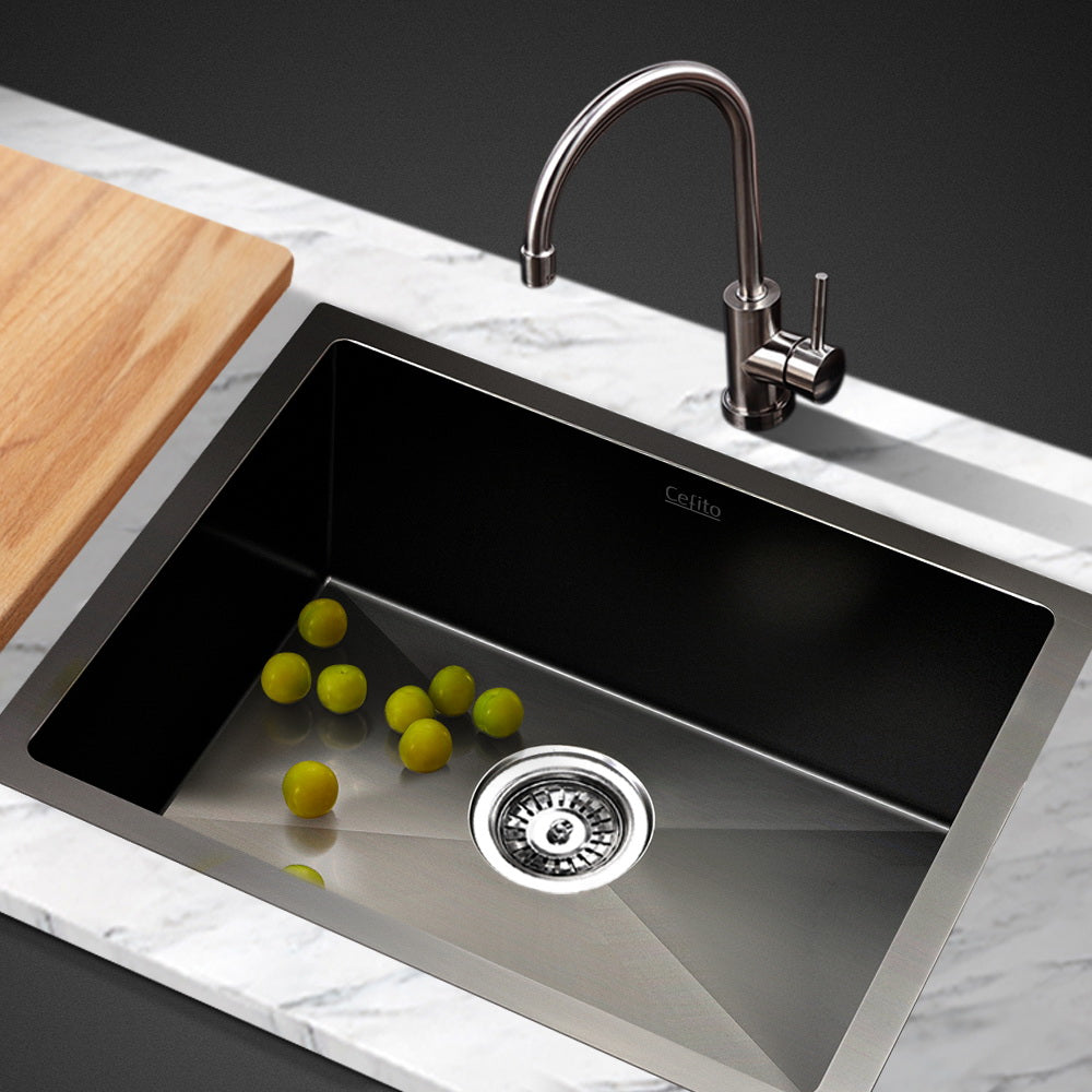 Cefito Kitchen Sink 45X30CM Stainless Steel Basin Single Bowl Black SINK-BLACK-3045